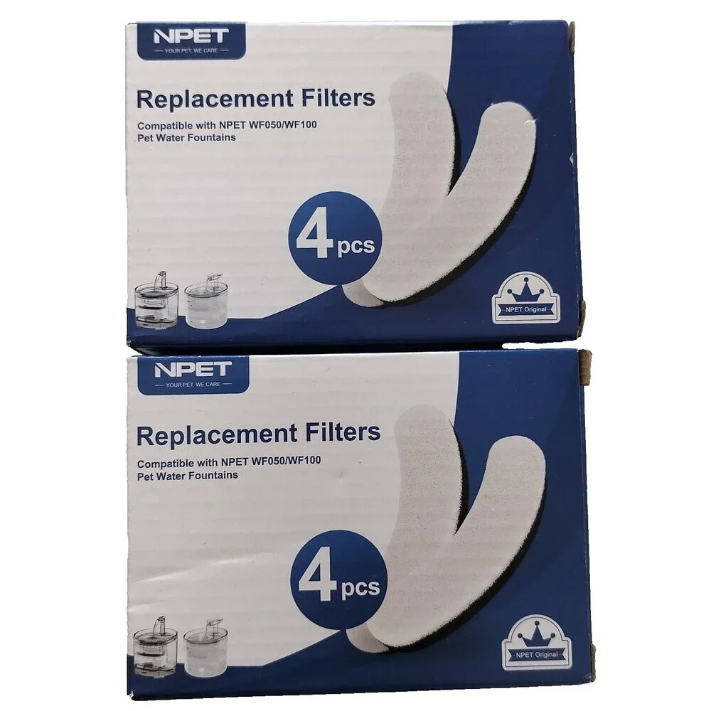 NPET WF050/WF100 Replacement Water Filter for Automatic Pet Fountain 2 Pk = (8)